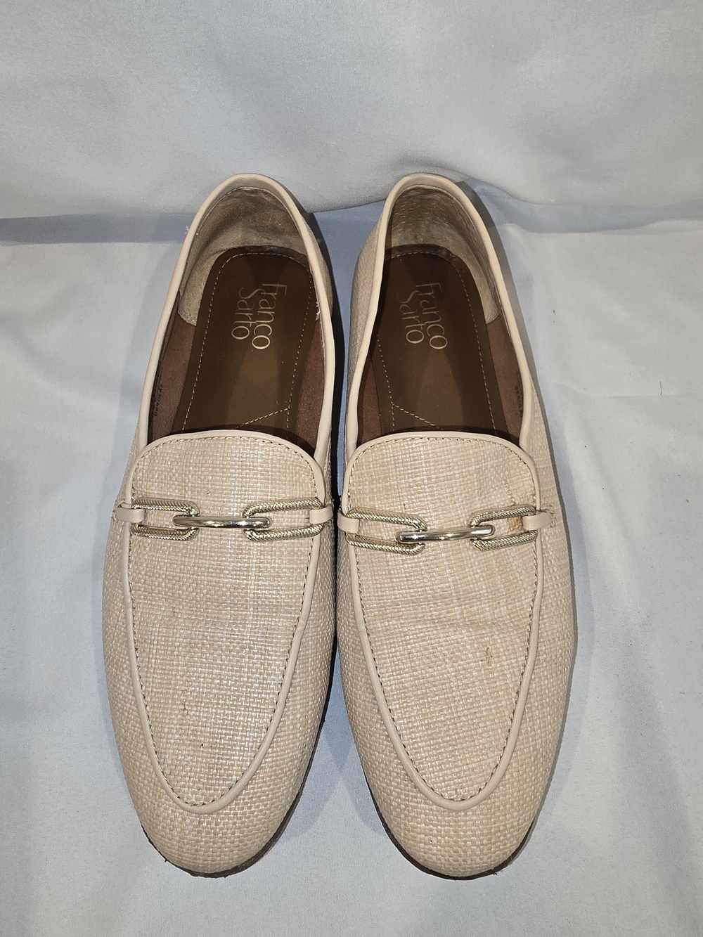 Franco Sarto Men’s Cream Textured Loafers with Metal Bit
